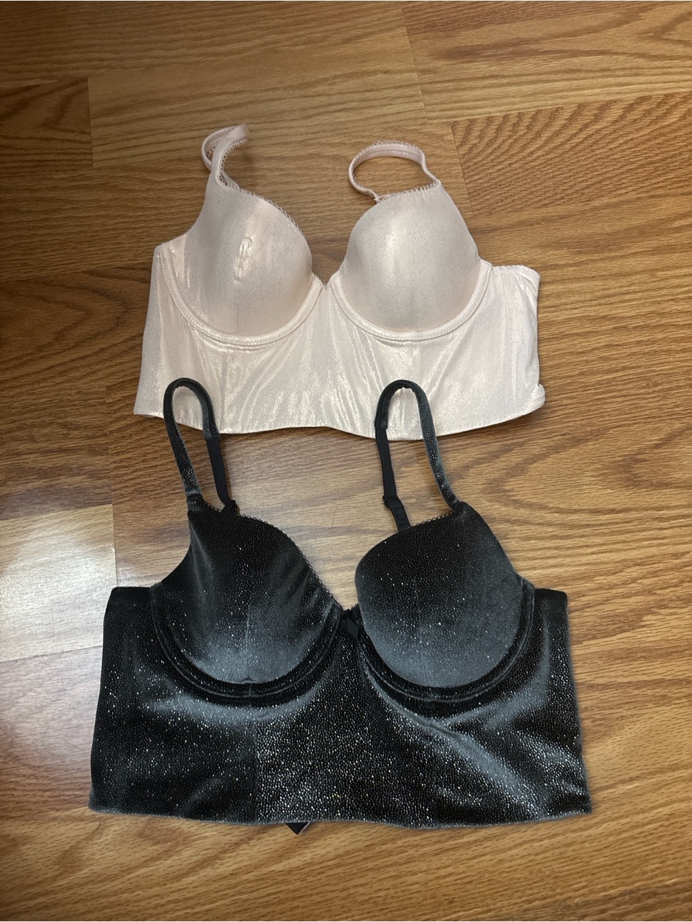 Victoria's Secret Longline Padded Bralettes in Cream & Black